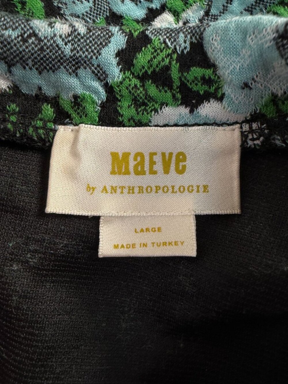Anthropologie Maeve Womens Short Sleeve Mock-Neck Jacquard Top Large Green Blue - Picture 4 of 9